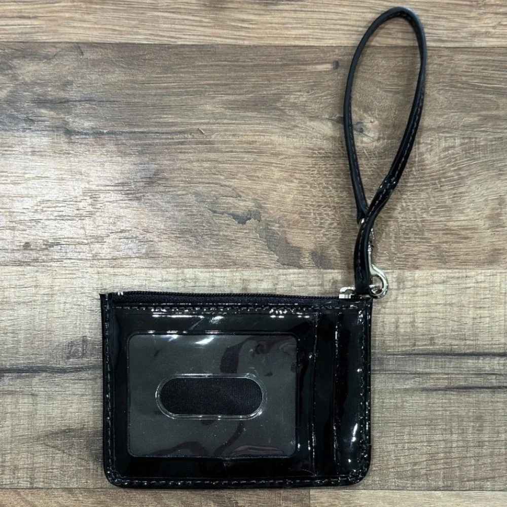 Coach Black Signature Jacquard ID Skinny Mini Wallet Wristlet Card Case